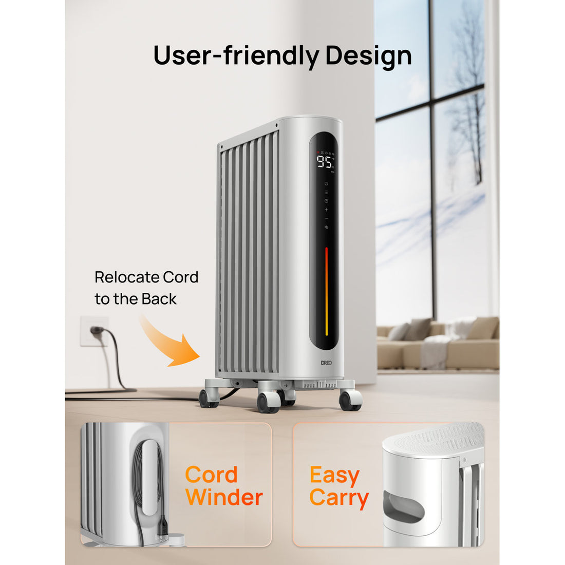 DREO 1500-Watt 27 Portable Space HeaterOil Filled with Remote Control, Overheat and Tip-Over Protection in White