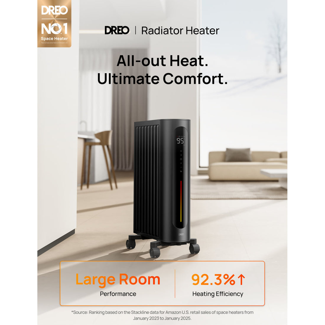 DREO 1500W 27 Portable Space Heater Oil Filled with Remote Control, Overheat and Tip-Over Protection in Black
