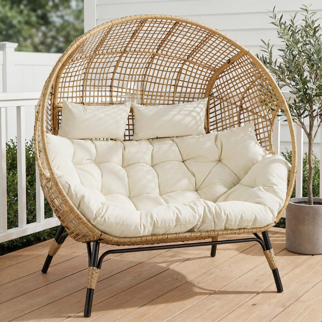 Damarie 2-Person Wicker Rattan Egg Chair