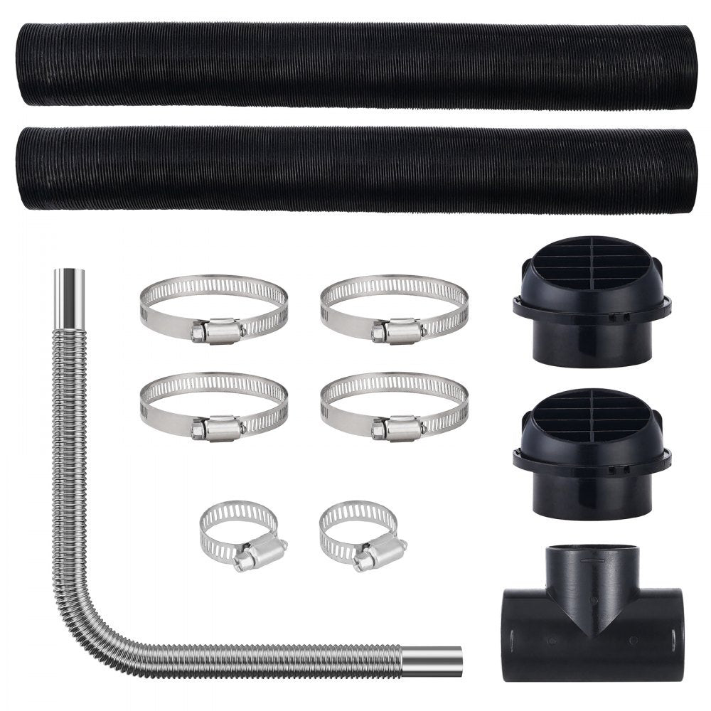 Diesel Heater Pipe Ducting Set, 3 Extendable Air Duct Hose, 1 Stainless Steel Exhaust Pipe, 2 Air Vents, Tee Air Outlet Connector and Hose Clamps, for 2KW/5KW/8KW Diesel Parking Heaters