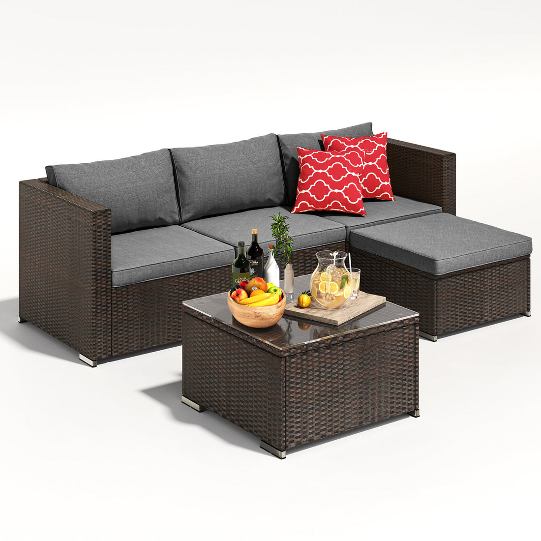 Dossena Wicker 3 - Person Modular Patio Conversation Sets with Cushions