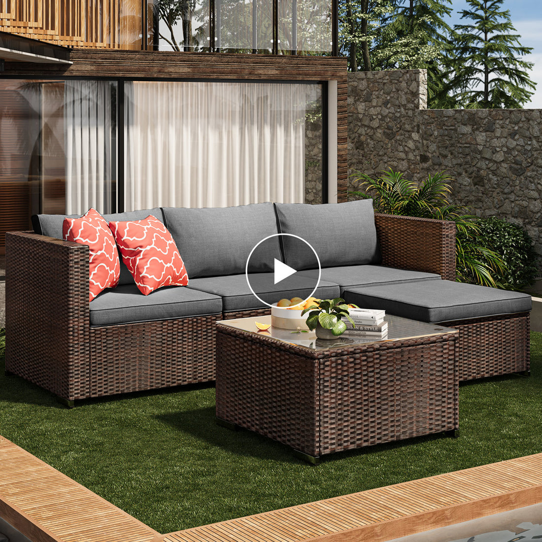 Dossena Wicker 3 - Person Modular Patio Conversation Sets with Cushions