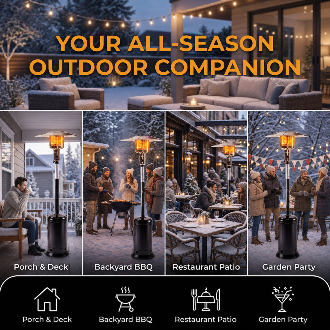 ¡¾Upgraded 2026¡¿ 88 inch Propane Patio Heater 47,000 BTU ¨C Stainless Steel Outdoor Standing Heater with Wheels, Fast Heating Gas Heater for Garden, Deck, Porch, Backyard, Commercial & Residential Use, with Anti-Tilt Safety Protection