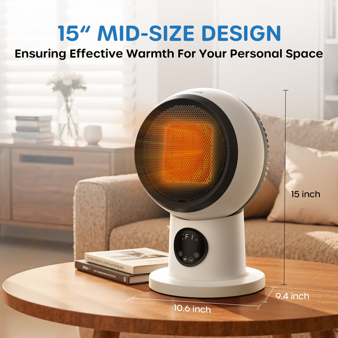 ECOWELL Table Space Heater with Remote, 12-Hour Timer, 60¡ã Oscillation, 90¡ã Tilt, 1500W, Overheat and Tip-Over Protection