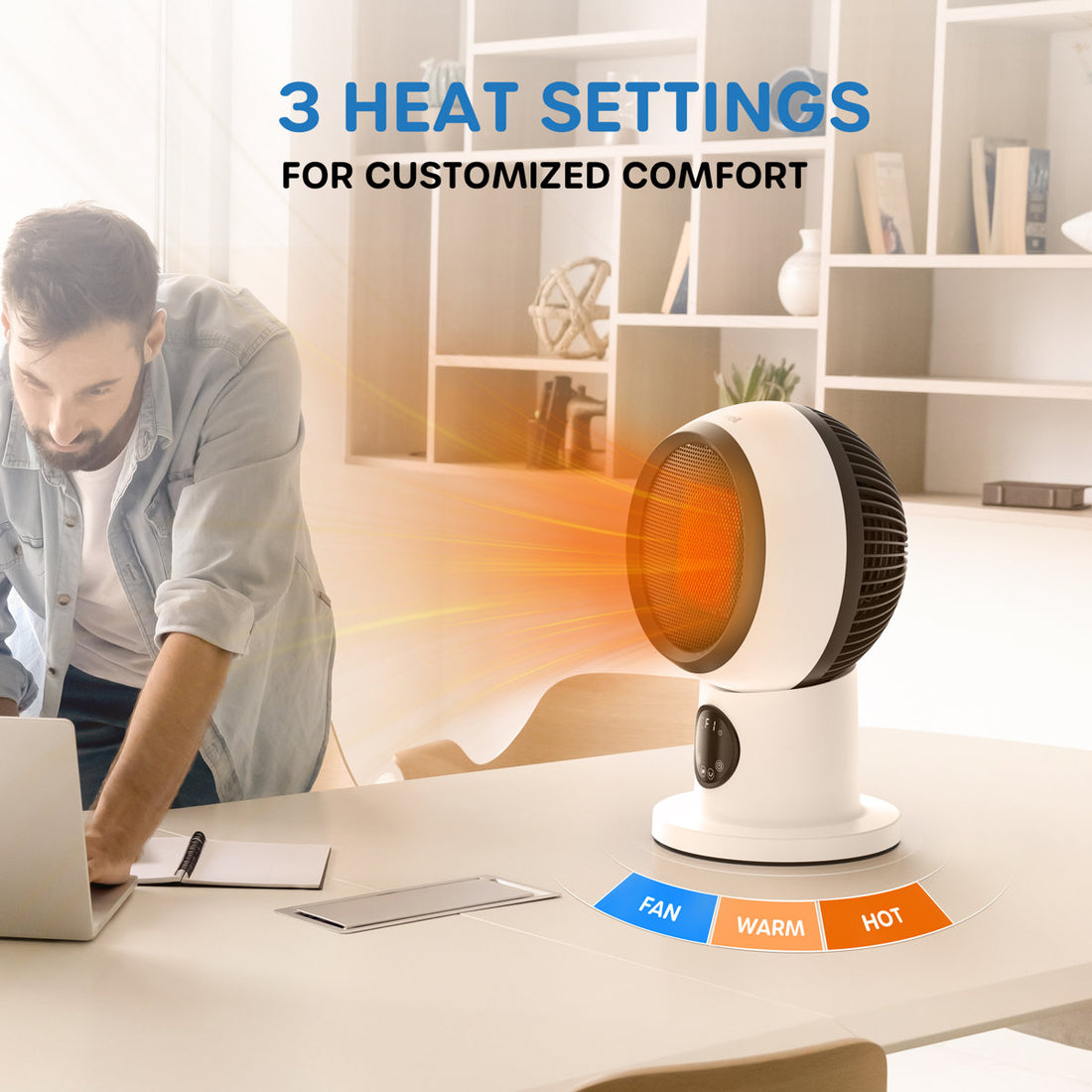 ECOWELL Table Space Heater with Remote, 12-Hour Timer, 60¡ã Oscillation, 90¡ã Tilt, 1500W, Overheat and Tip-Over Protection