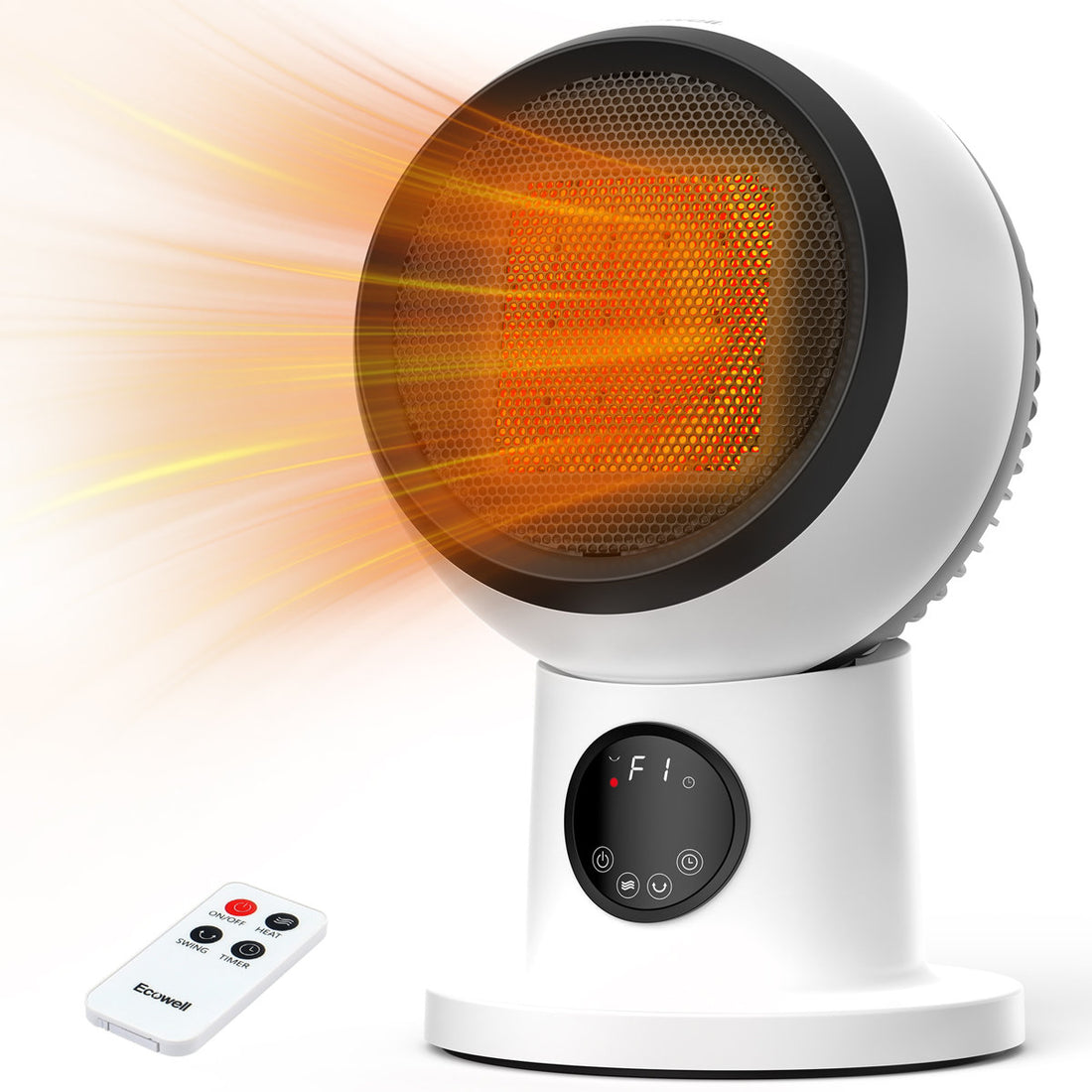 ECOWELL Table Space Heater with Remote, 12-Hour Timer, 60¡ã Oscillation, 90¡ã Tilt, 1500W, Overheat and Tip-Over Protection