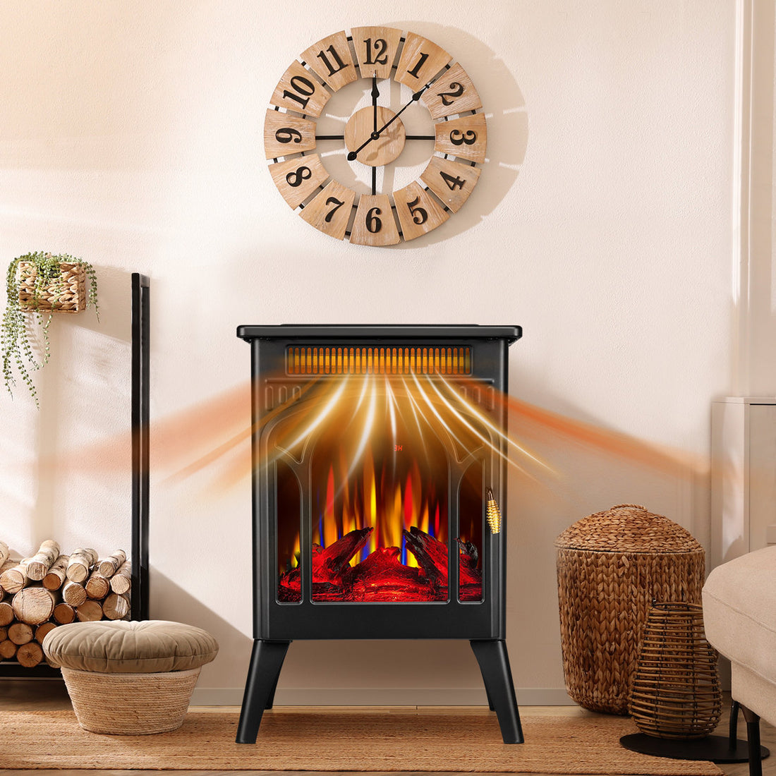 Electric Fireplace Stove Heater With Electronic Temperature Control