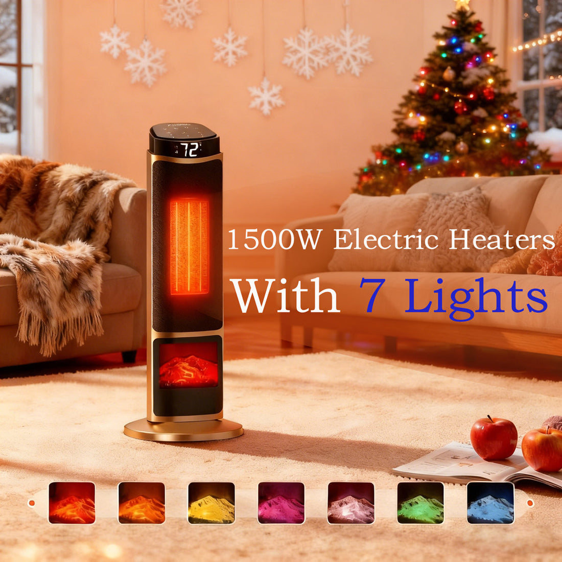 Electric Space Heater, 1500W Ptc Ceramic Heaters Indoor With Remote, 7Portable Heaters With Thermostat, Fast Safety Heat For Office Bedroom Home