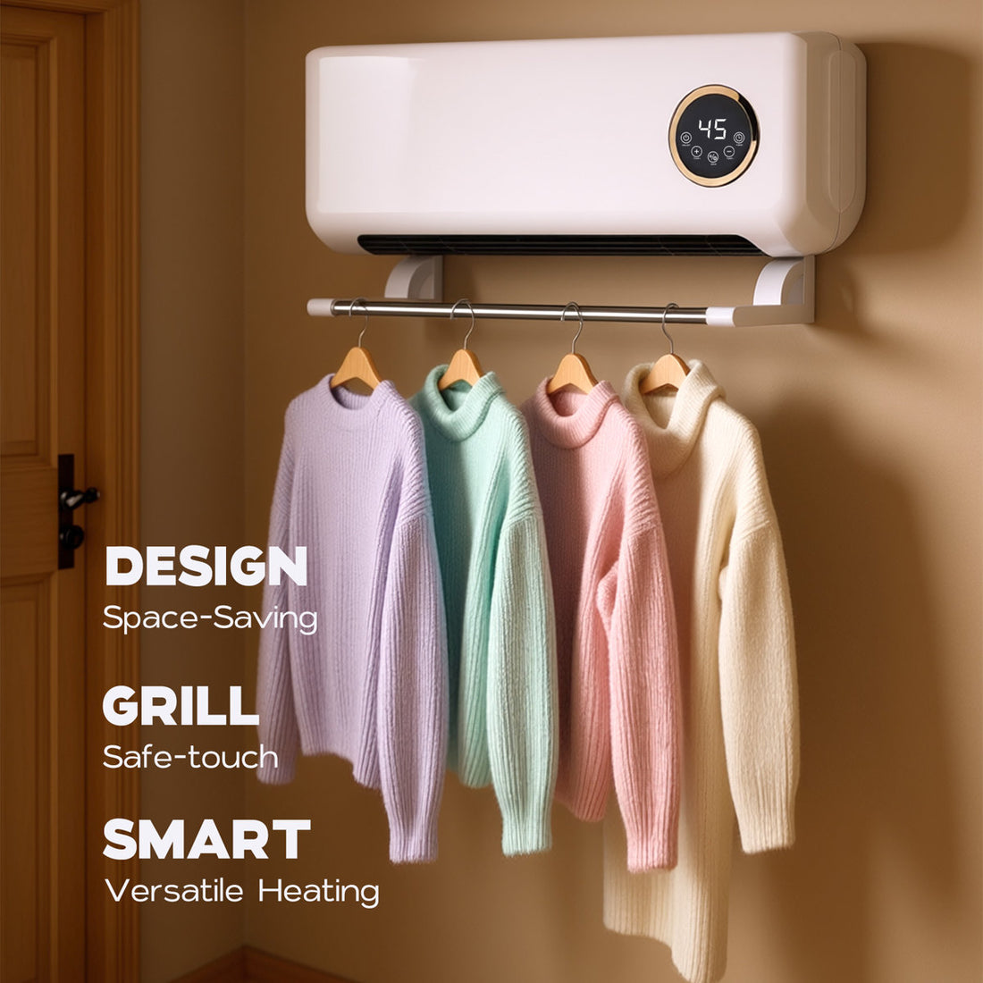 Electric Wall Heater, 1500w Infrared Wall Mount Electric Heater, Fast Heating Ptc Space Heaters For Indoor Use, 3 Heating Modes, Timer, Remote Control, Easy-mount For Bedroom, Office, Home