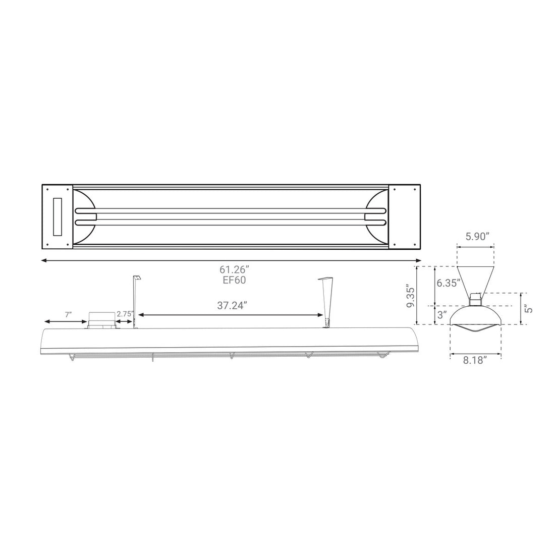 Eurofase Dual Element 61 Inch 6000 Watt Electric 480V Patio Heater