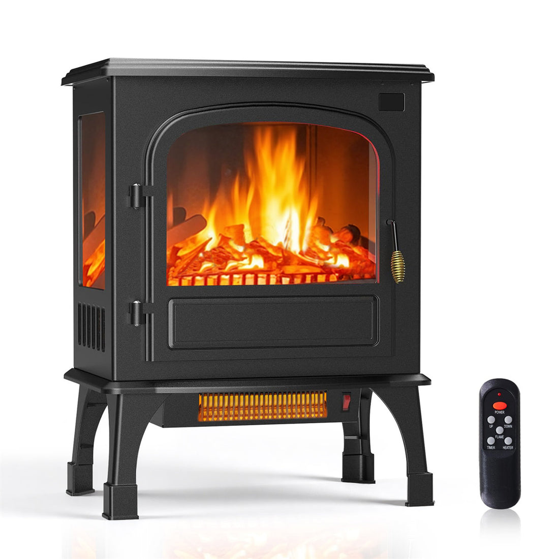 Freestanding Electric Fireplace Stove Heater With 3D Flame Effect And Remote Control