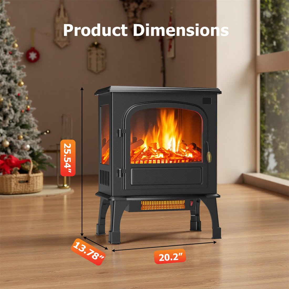 Freestanding Electric Fireplace Stove Heater With 3D Flame Effect And Remote Control