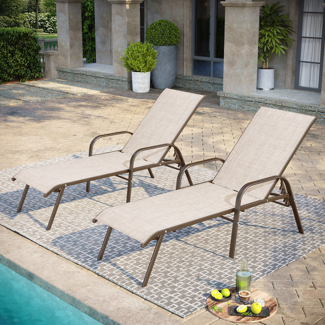 Gland Outdoor Metal Chaise Lounge (Set of 2)