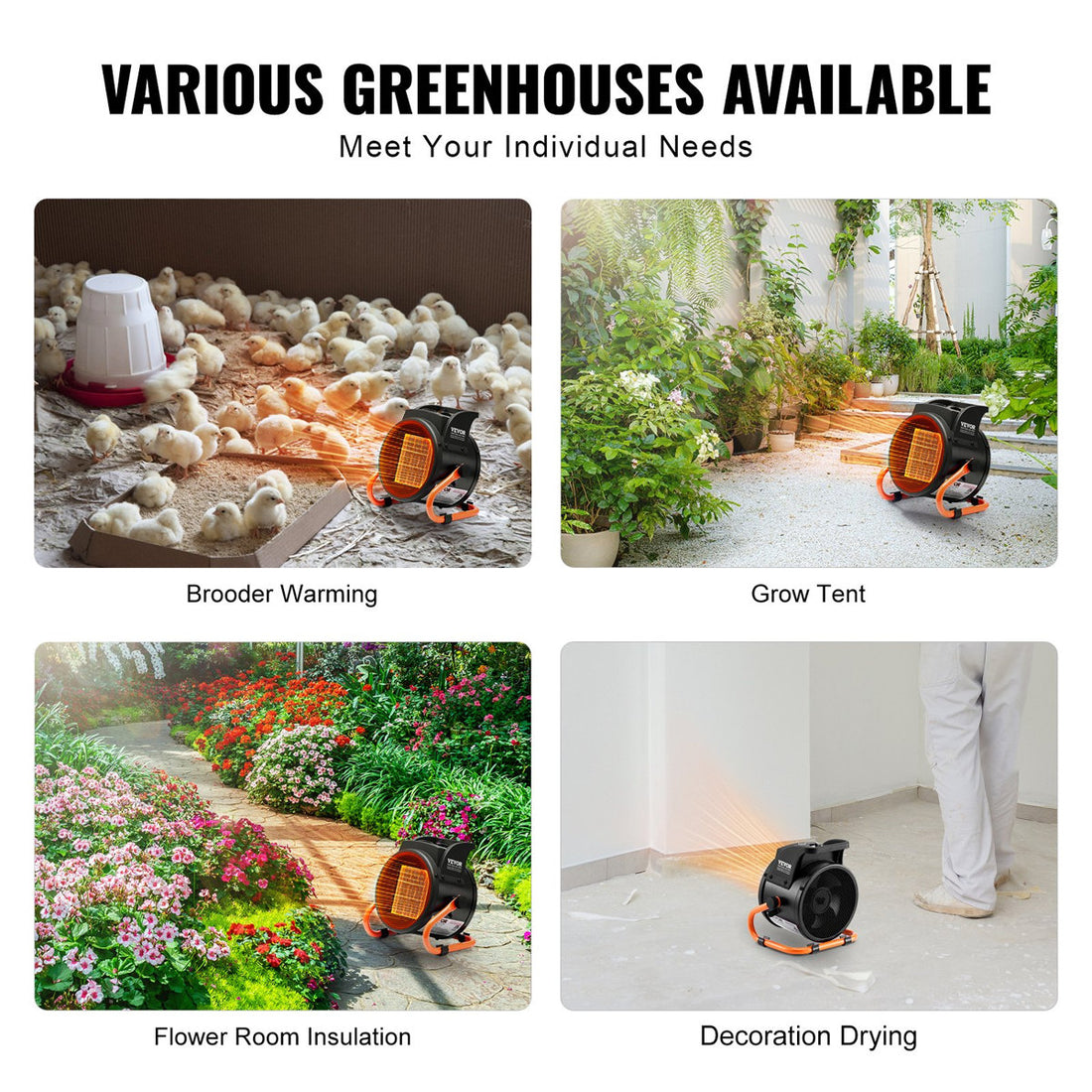 Greenhouse Heater, 1500W PTC Fast Heating With Overheat Protection, 3-Speed Setting Small Grow Tent Heater, Electric Portable Heater Fan For Green House, Flower Room, Workplace