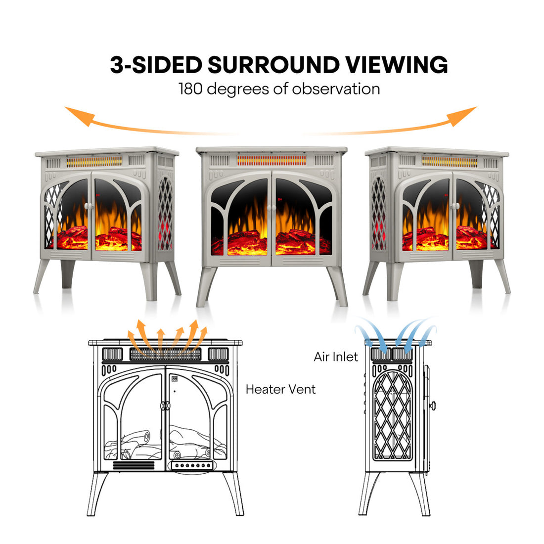 HAVATO 24 Electric Fireplace Stove - 3D Flame (12 Colors), Remote, 3-in-1 Heater + Timer, Safe for Bedroom
