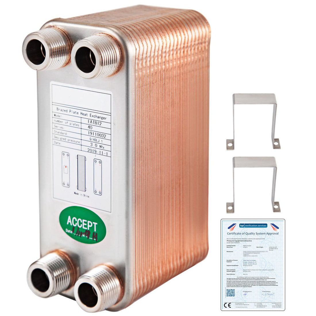 Heat Exchanger 3/X7.5/ 40 Plates Brazed Plate Heat Exchanger 316L 3/4/ MPT Heat Exchanger B3-12A Beer Wort Chiller For Hydronic Heating