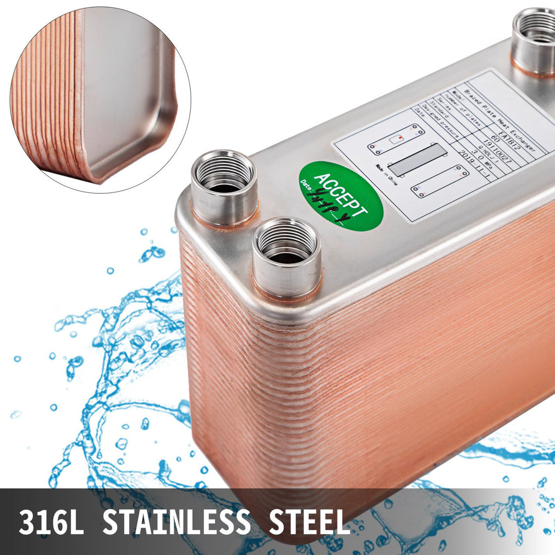 Heat Exchanger 3/X7.5/ 60 Plates Brazed Plate Heat Exchanger 316L 1/2/ BSP FPT Heat Exchanger EATB12 Beer Wort Chiller For Hydronic Heating