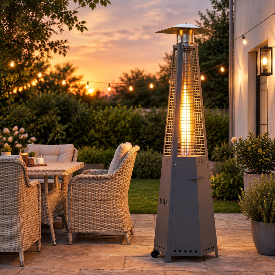 Hexagonal Pyramid Patio Heater, 48000 BTU Stainless Steel Outdoor Propane Heater with Wheels & Waterproof Cover, Adjustable Heat with Tip_x005f_x001e_Over Safety Protection for Backyard Poolside Gathering