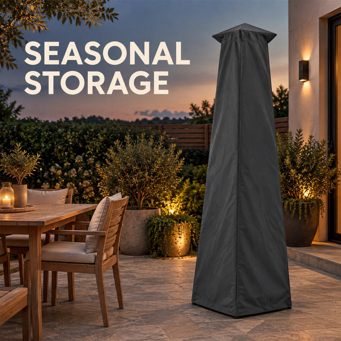 Hexagonal Pyramid Patio Heater, 48000 BTU Stainless Steel Outdoor Propane Heater with Wheels & Waterproof Cover, Adjustable Heat with Tip_x005f_x001e_Over Safety Protection for Backyard Poolside Gathering
