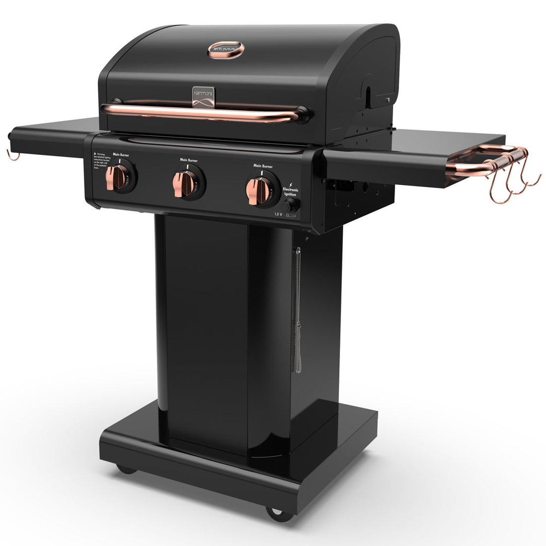 Kenmore 3-Burner Propane Gas Grill with Foldable Side Tables for Outdoor BBQ