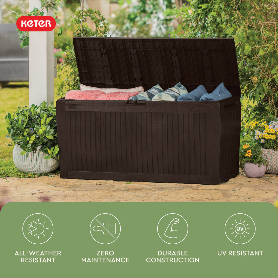 Keter Comfy 71 Gallon Durable Resin Outdoor Storage and Organization Deck Box Ideal For Garden Patio Furniture and Supplies (Choose Color)