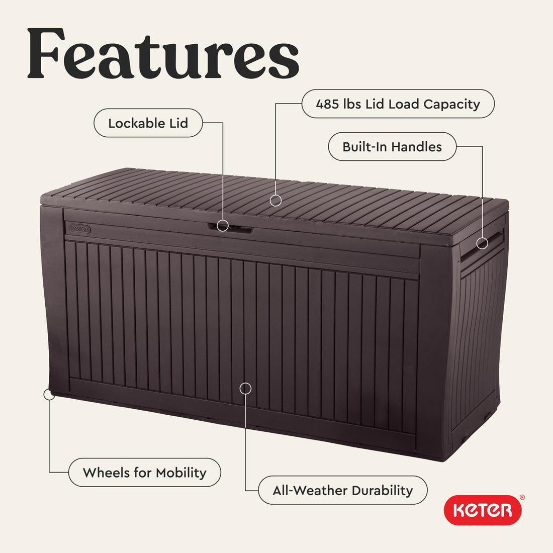 Keter Comfy 71 Gallon Durable Resin Outdoor Storage and Organization Deck Box Ideal For Garden Patio Furniture and Supplies (Choose Color)