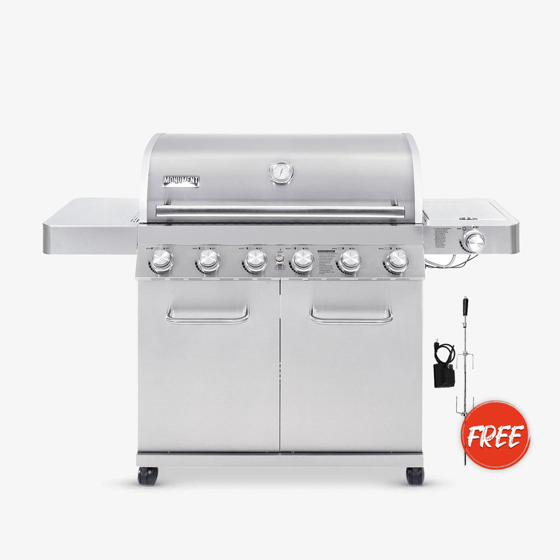 Monument Grills 77352, Full Stainless Steel 6+1 Burner Propane Gas Grill with Rotisserie Kit, 84,000 BTU  ¨C Perfect for Family BBQs & Holiday Gift