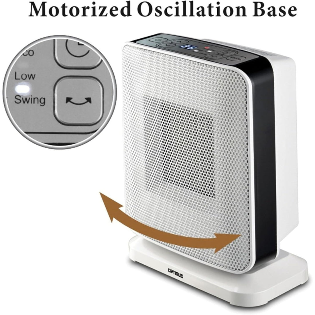 Optimus Portable Oscillation Ceramic Heater With Led Display ¨C 750w/1500w Adjustable Heater For Home & Office, Eco Mode, Overheat & Tip-over Protection