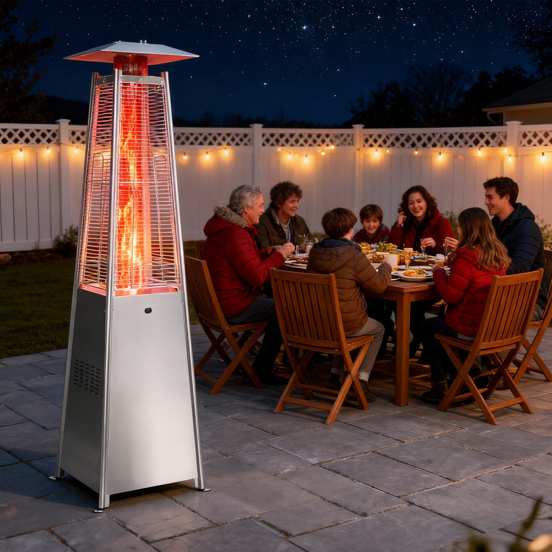 Outdoor 48,000 BTU Pyramid Propane Gas Patio Heater with Wheels, Powder-Coated Iron Frame
