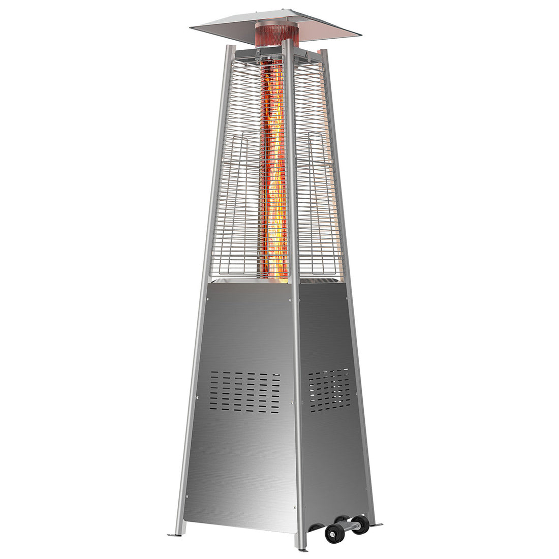 Outdoor 48,000 BTU Pyramid Propane Gas Patio Heater with Wheels, Powder-Coated Iron Frame