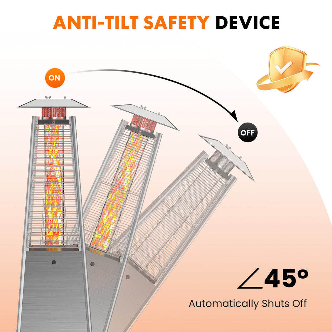 Outdoor 48,000 BTU Pyramid Propane Gas Patio Heater with Wheels, Powder-Coated Iron Frame