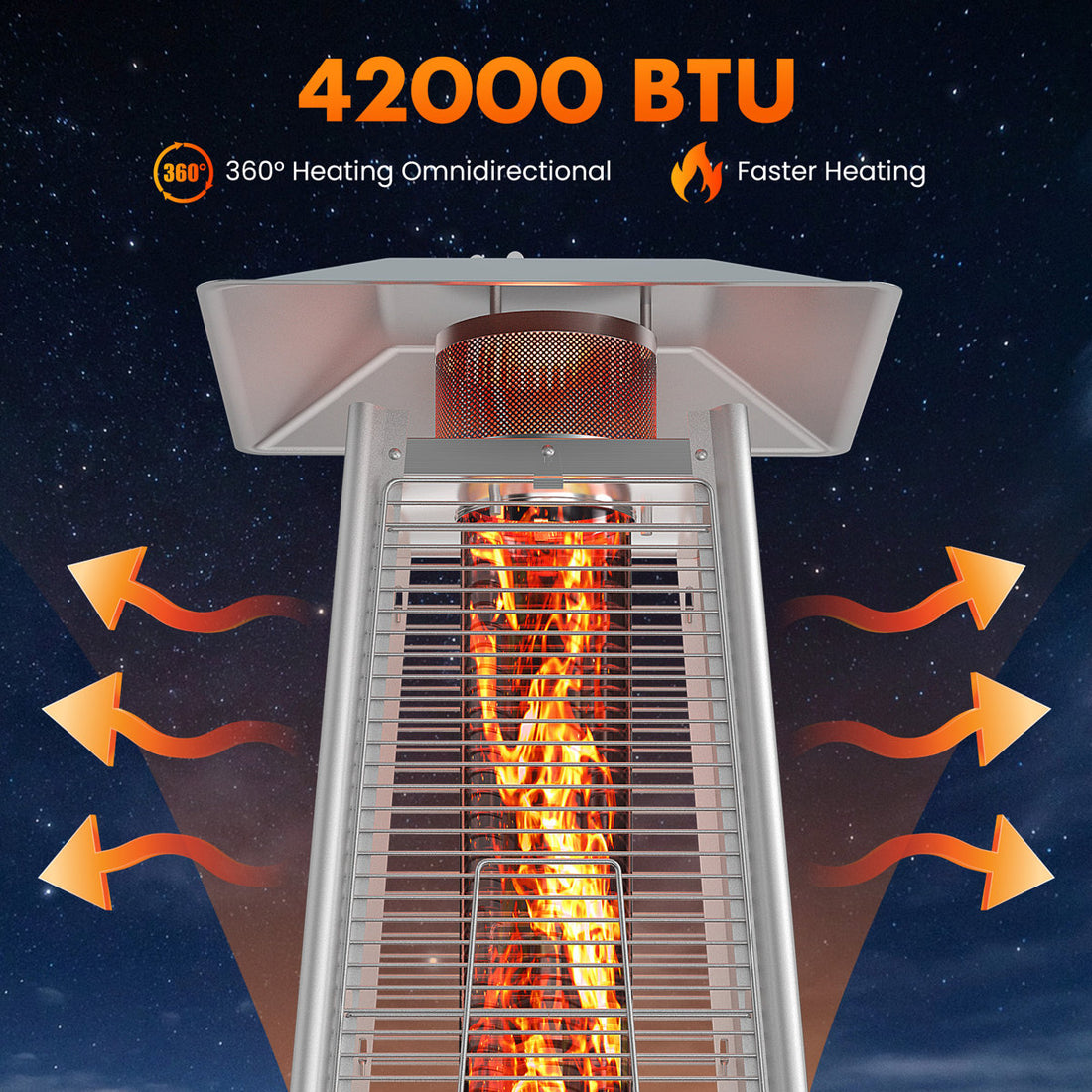 Outdoor 48,000 BTU Pyramid Propane Gas Patio Heater with Wheels, Powder-Coated Iron Frame