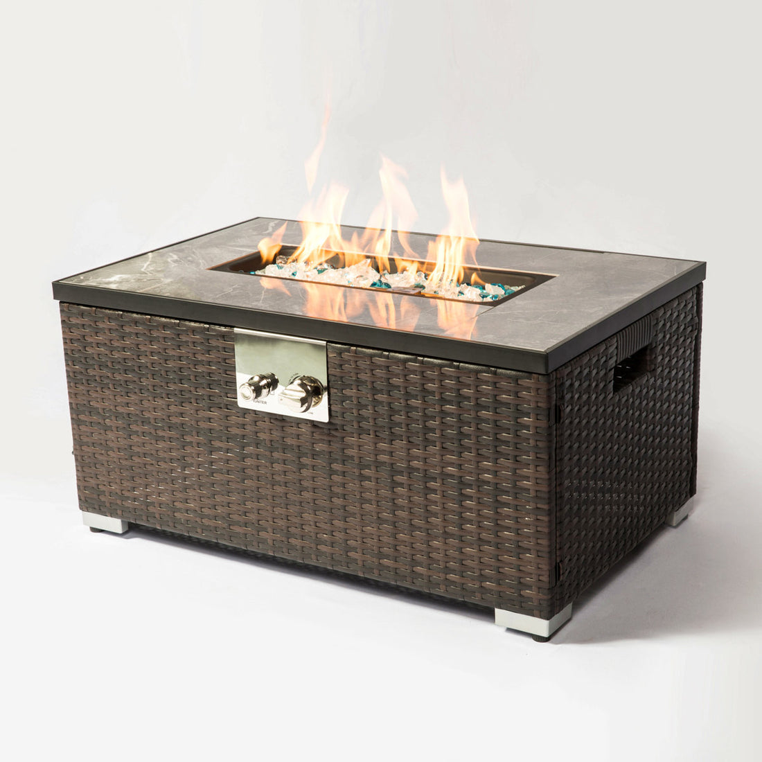 Outdoor Fire Table  Propane  Fire Pit Rattan Gas Fire Table, Gas Fire Table With Tile Tabletop