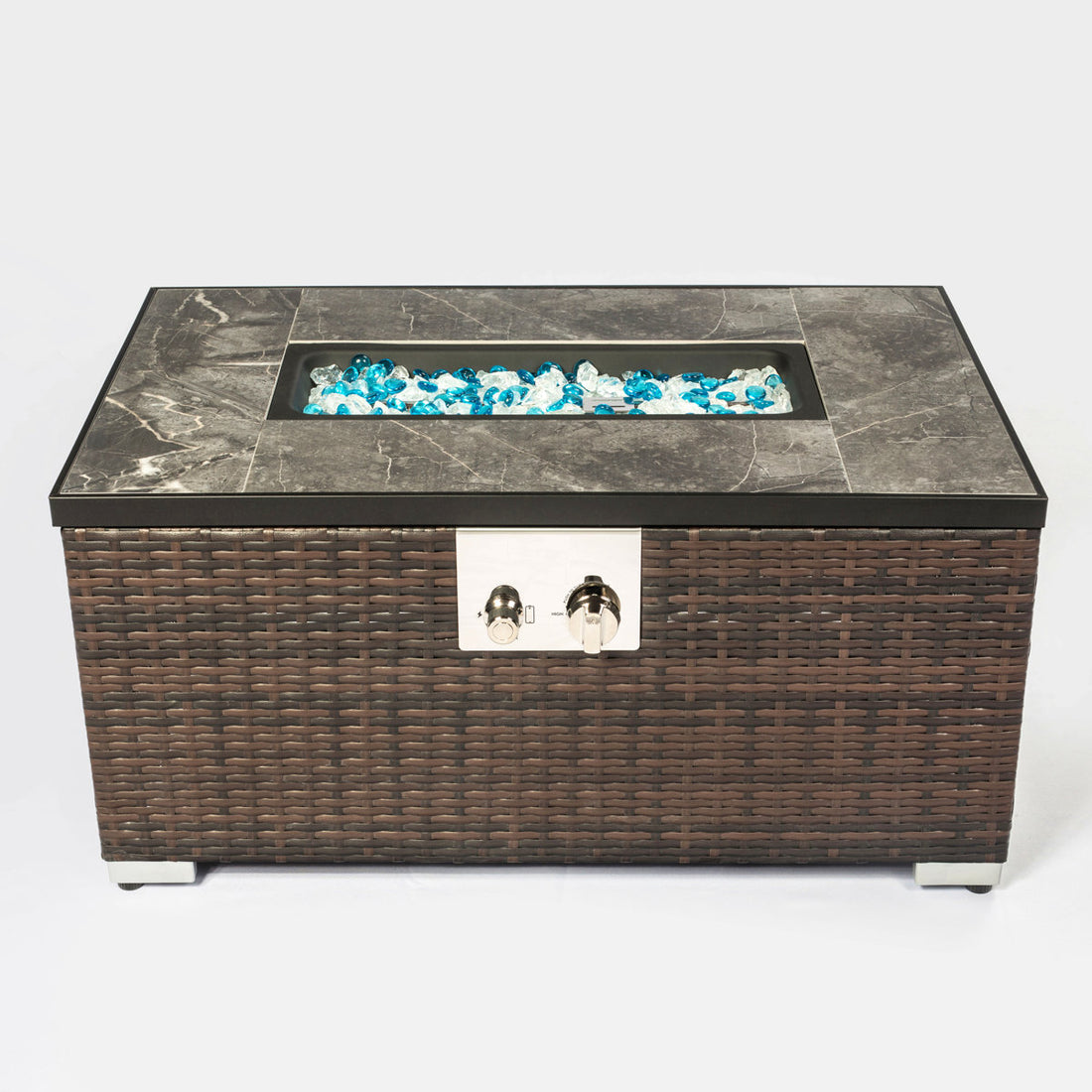 Outdoor Fire Table  Propane  Fire Pit Rattan Gas Fire Table, Gas Fire Table With Tile Tabletop