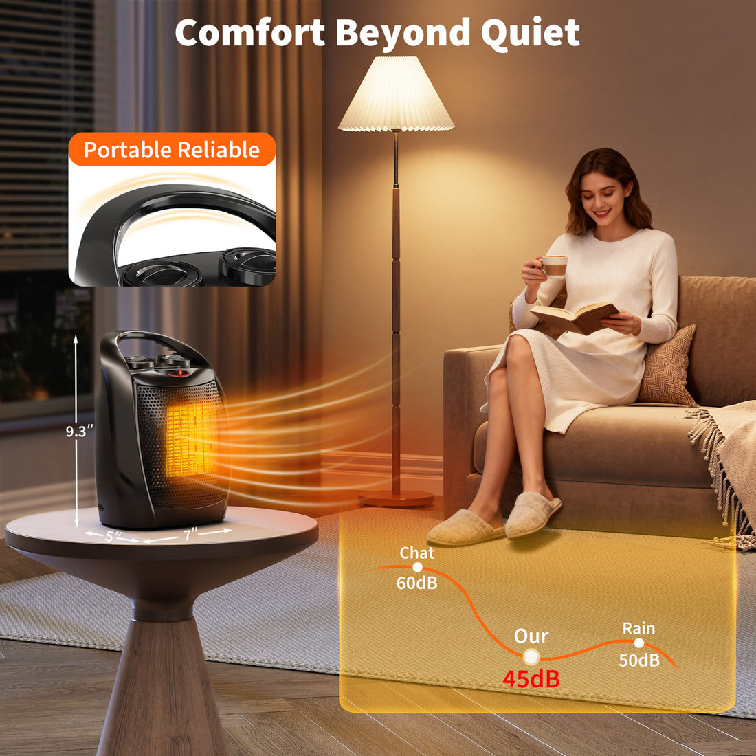 Portable Electric Space Heater - 1500W/750W Thermostat, 2-in-1 Fast Heating Ceramic Desk Heater & Fan