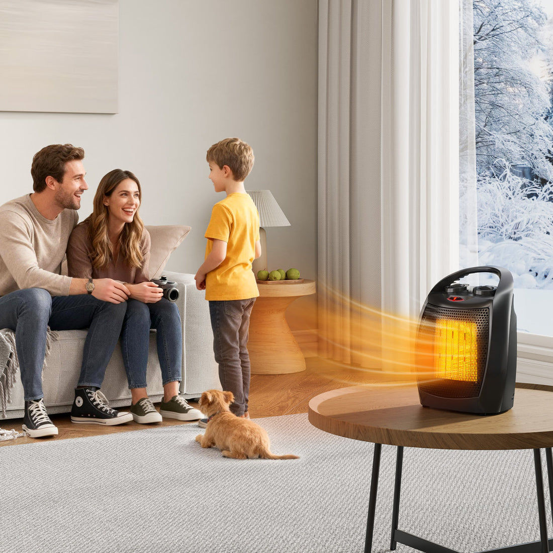 Portable Electric Space Heater - 1500W/750W Thermostat, 2-in-1 Fast Heating Ceramic Desk Heater & Fan