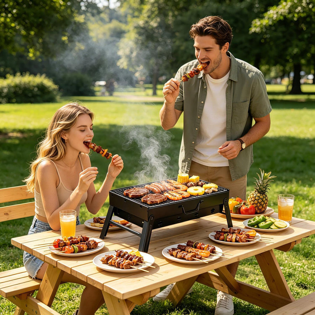 Portable Foldable Charcoal Grill with Carry Handle for Camping