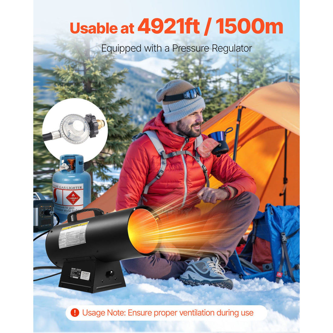 Propane Heater, 60000BTU Forced Air Propane Heater With Stepless Temp Settings And Security Protection, Portable Garage/Shop Barrel Heater For Garages, Job Sites,Indoor/Outdoor