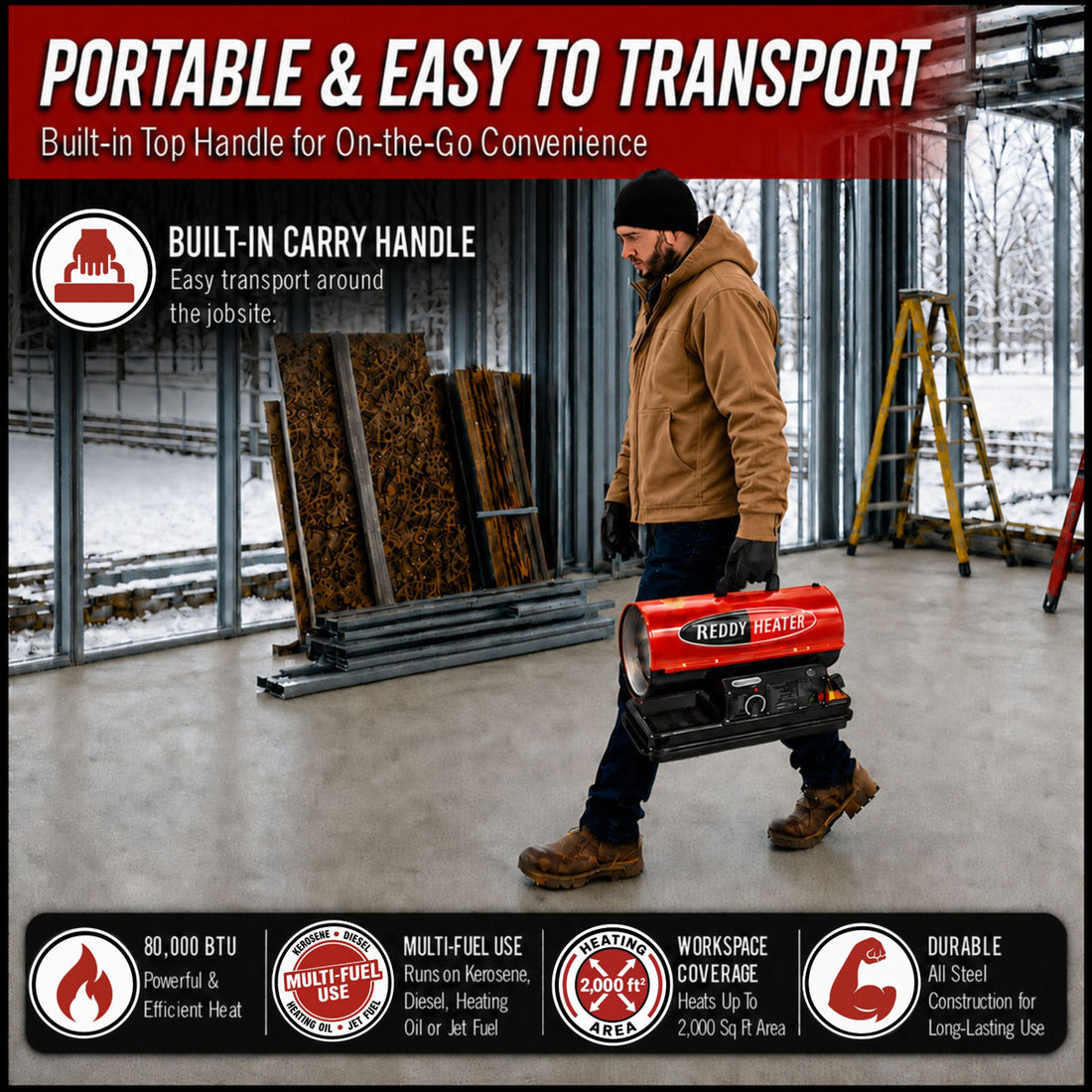 Reddy Heater 80,000 BTU Forced Air Kerosene Heater, Diesel - RFA80T-V3