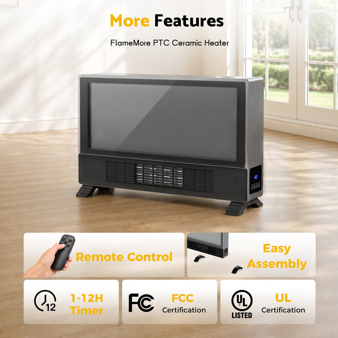 Riifi Electric Fireplace Heater for Indoor Use, with Independent Flame & Remote, Slim for TV Stands