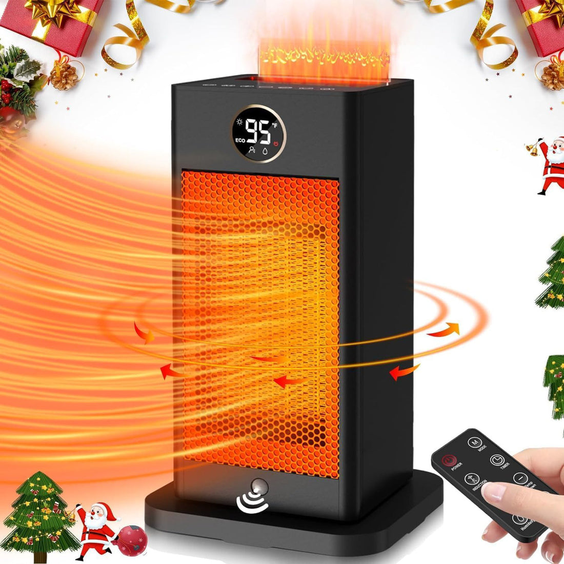 Smart Ptc Ceramic Space Heater With Motion Sensor And Built-in Humidifier, Portable Electric Heater With Etl Safety Protection