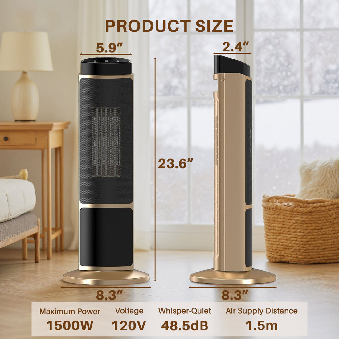 Space Heater For Indoor Use, 23Inch Portable Heater With Remote And Thermostat,7 Light Modes, 70¡ãOscillation, 12H Timer