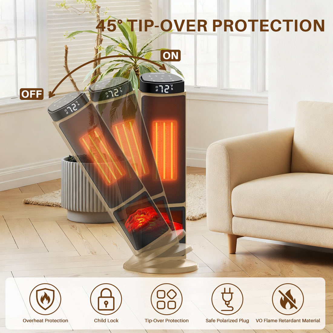 Space Heater For Indoor Use, 23Inch Portable Heater With Remote And Thermostat,7 Light Modes, 70¡ãOscillation, 12H Timer