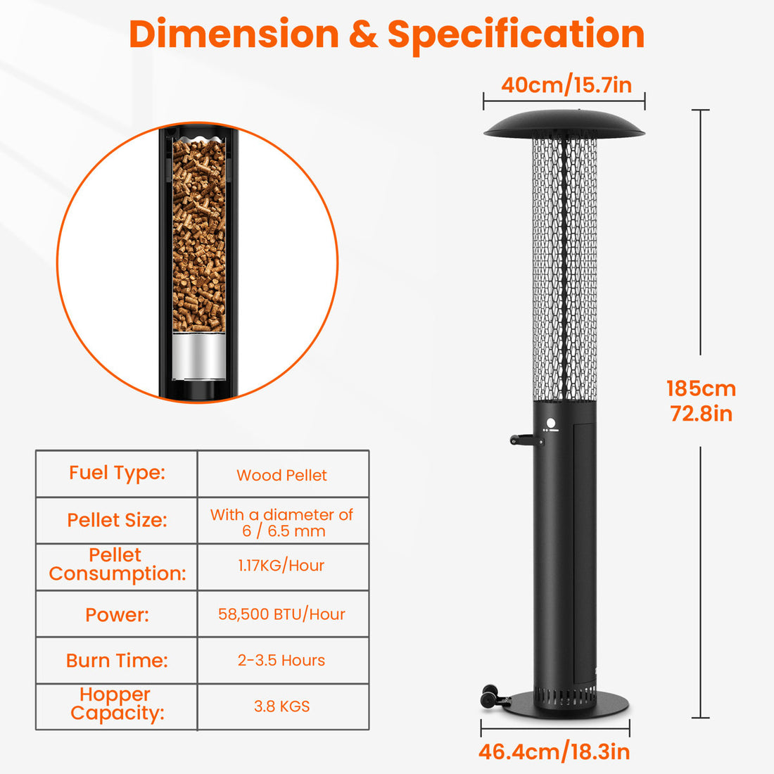 Standing Wood Pellet Heater With Wheels