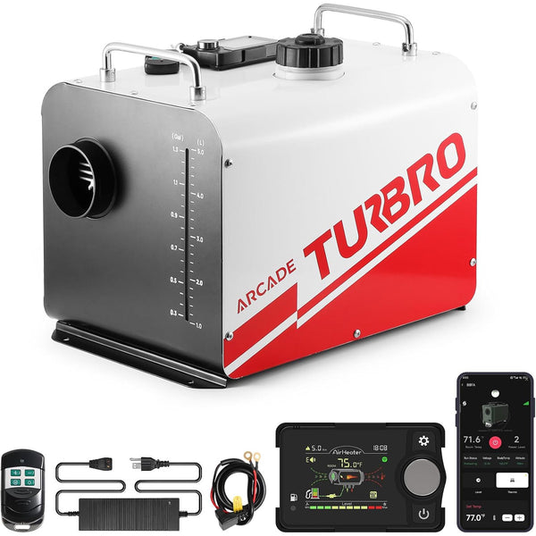 TURBRO 8kW Diesel Heater, 12V/24V/110V, All-in-One Parking Heater with Smart LCD, Remote and Bluetooth APP Control, Programmable Timer, Portable for RV, Camper, Truck, Boat, Tent, Garage, Shop, H8BP