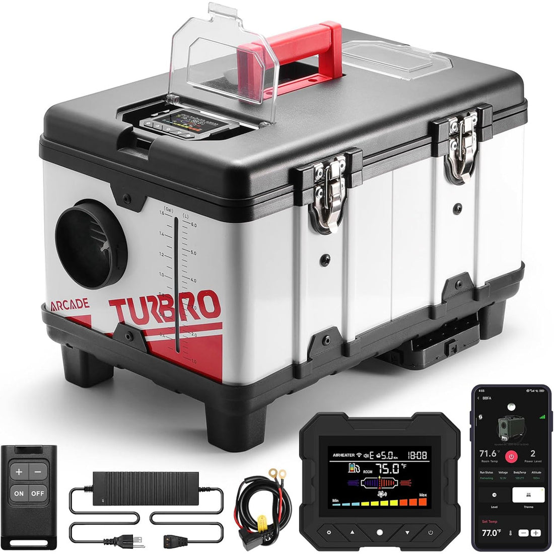 TURBRO 9kW Diesel Heater, 12V/24V/110V, Toolbox Parking Heater with Smart LCD, Remote and Bluetooth APP Control, Programmable Timer, Portable for RV, Camper, Truck, Boat, Tent, Garage, Shop, T8BP