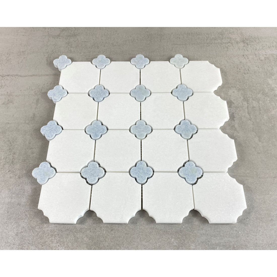 Thassos White Marble Octagon and Blue Celeste Clover Mosaic Wall and Floor Tile