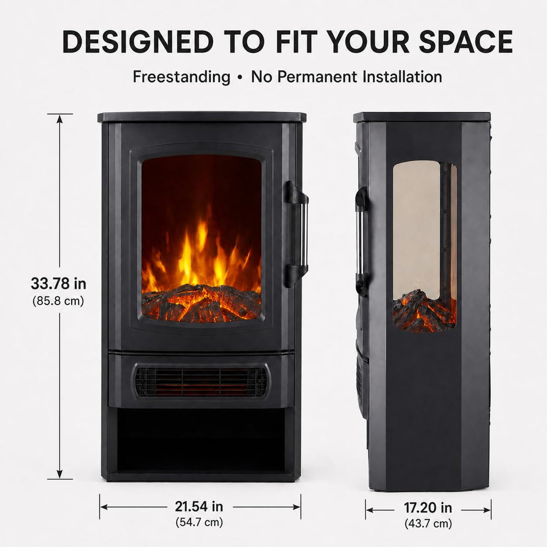 Three-Sided Freestanding Electric Fireplace with Remote, 2-Speed 750W/1500W Heater, Thermostat & 7.5H Timer, Adjustable Flame, Iron Glass Construction for Home Heating