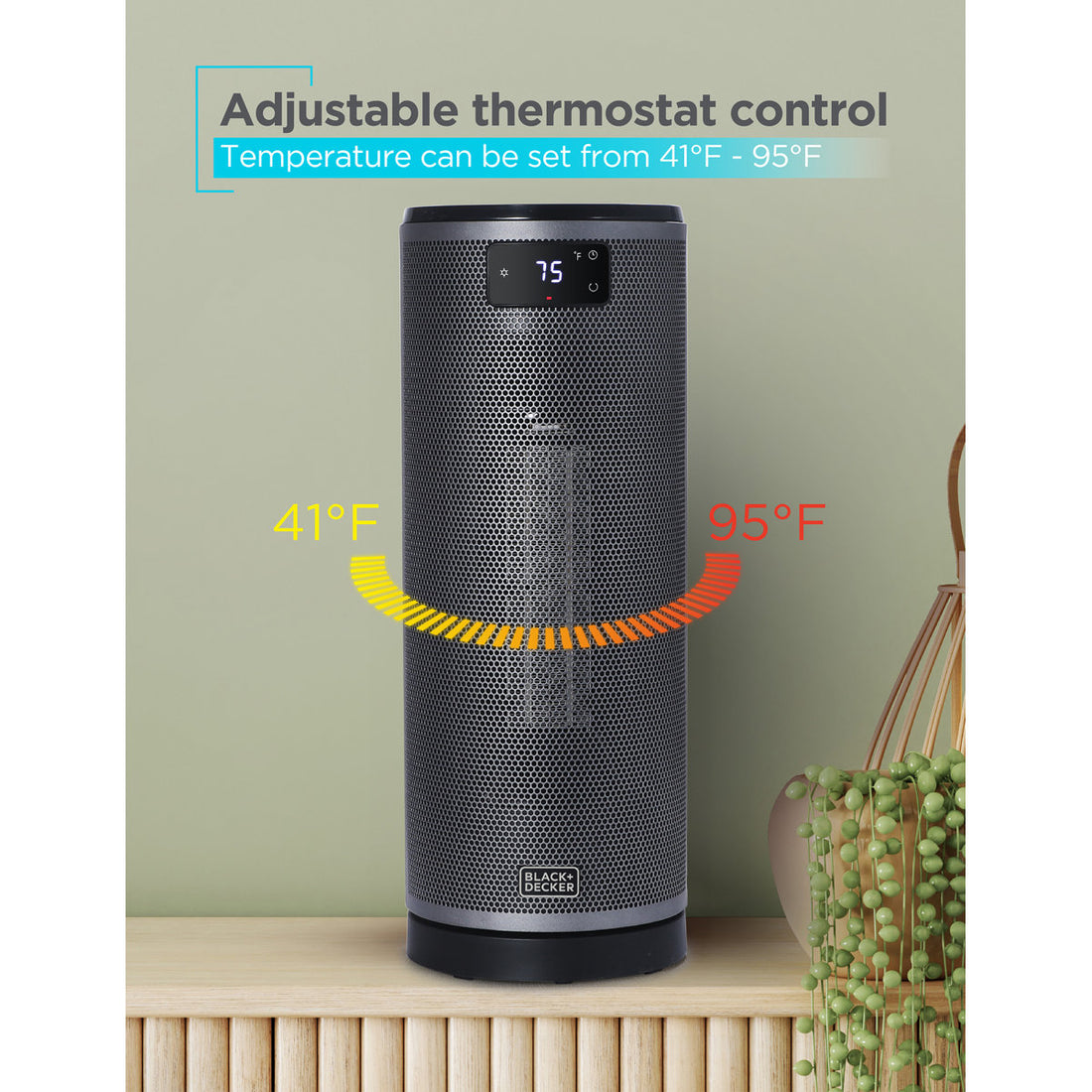 Winter Ready Series BLACK+DECKER Ceramic Oscillating Tower Heater with Remote Control, Space Heater with Digital LED Display, Black