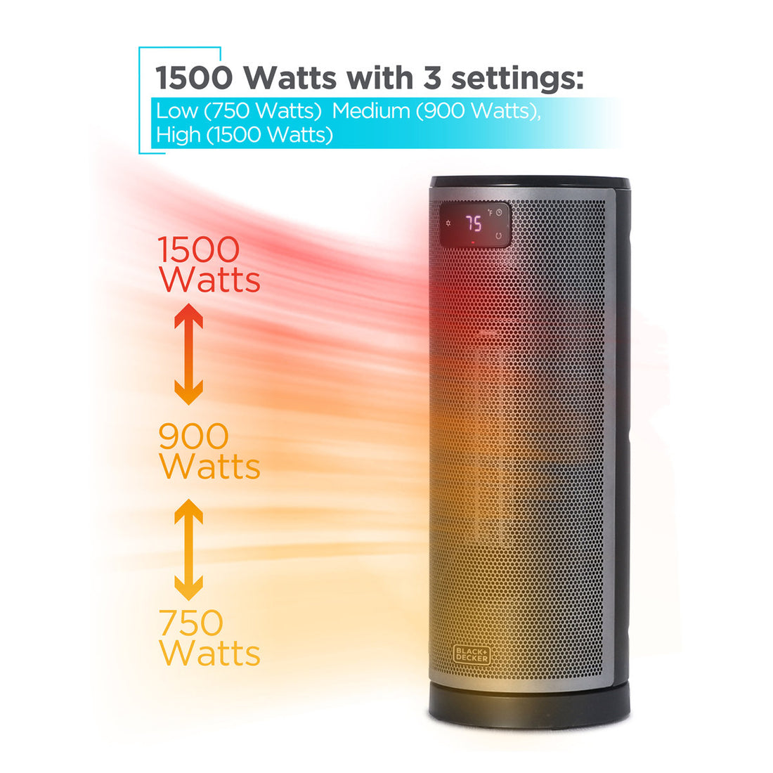 Winter Ready Series BLACK+DECKER Ceramic Oscillating Tower Heater with Remote Control, Space Heater with Digital LED Display, Black